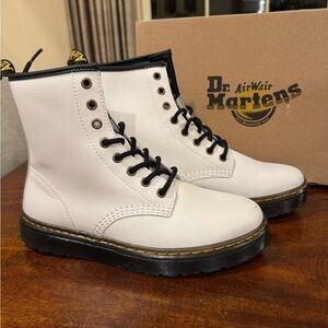 Dr. Martens White Lace-Up Boots with Black Trim - size 8